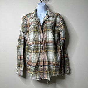 American Eagle Plaid Distressed Button Front Shirt Women's Small